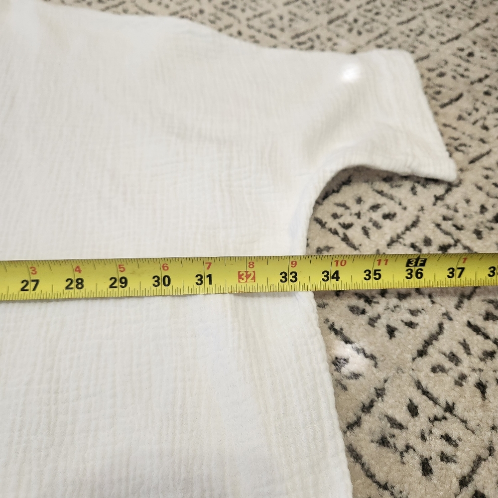 Jess & Jane Gauzy Boxy Balboa Tunic Top White Black Blue Cotton Circles Lines L - Picture 7 of 13